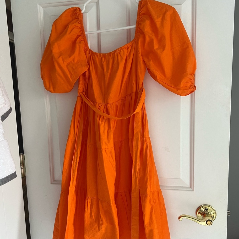Vibrant Orange Puff Sleeve Dress